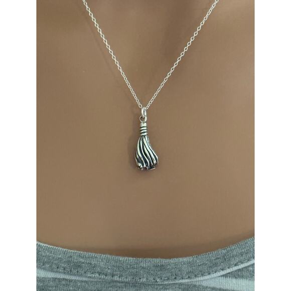Sterling Silver 3D Oxidized Graduation Tassel Charm Necklace - Picture 1 of 5
